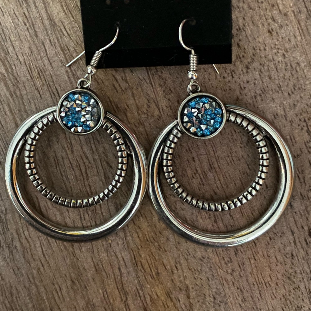 Silver Double Hoop Earrings Pierced